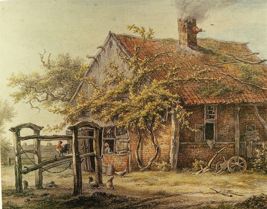 Beilen - smidse - schilderij van Egbert van Drielst uit 1805 . Vermoedelijk de smederij van Leffert Everts aan het Hekeinde.