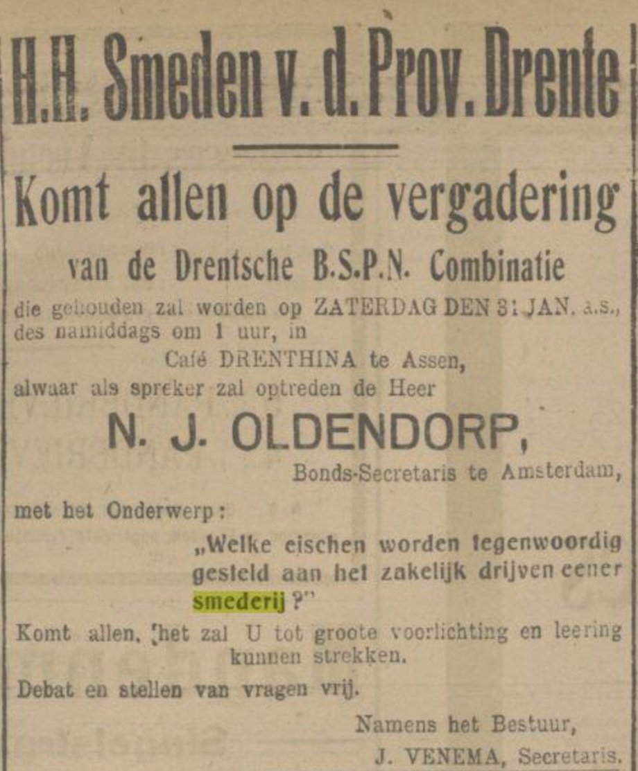 Assen - 1920 Drentsche B.S.P.N. Combinatie (Bond van Smeden-Patroons in Nederland)