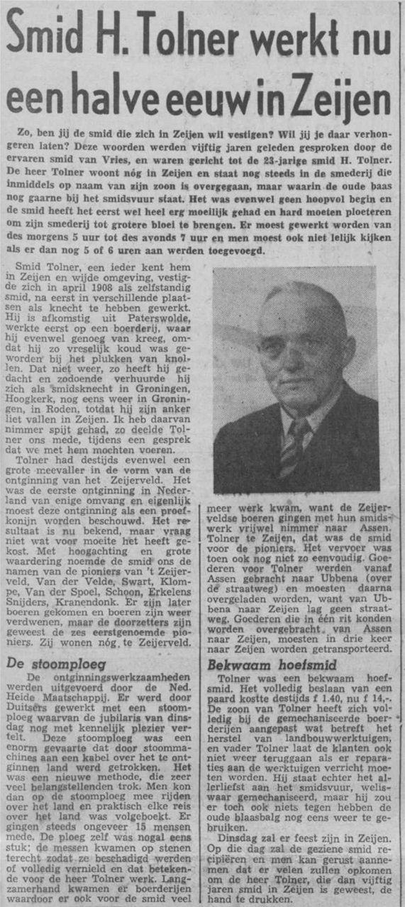Zeijen - Prov. Drentsche en Asser Courant van 29 maart 1958